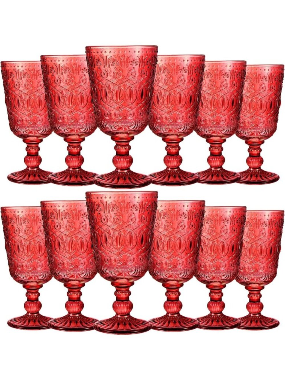 Vintage 12 Pcs 9 oz Glass Goblet Set - Elegant Red Wine Glasses for Entertaining